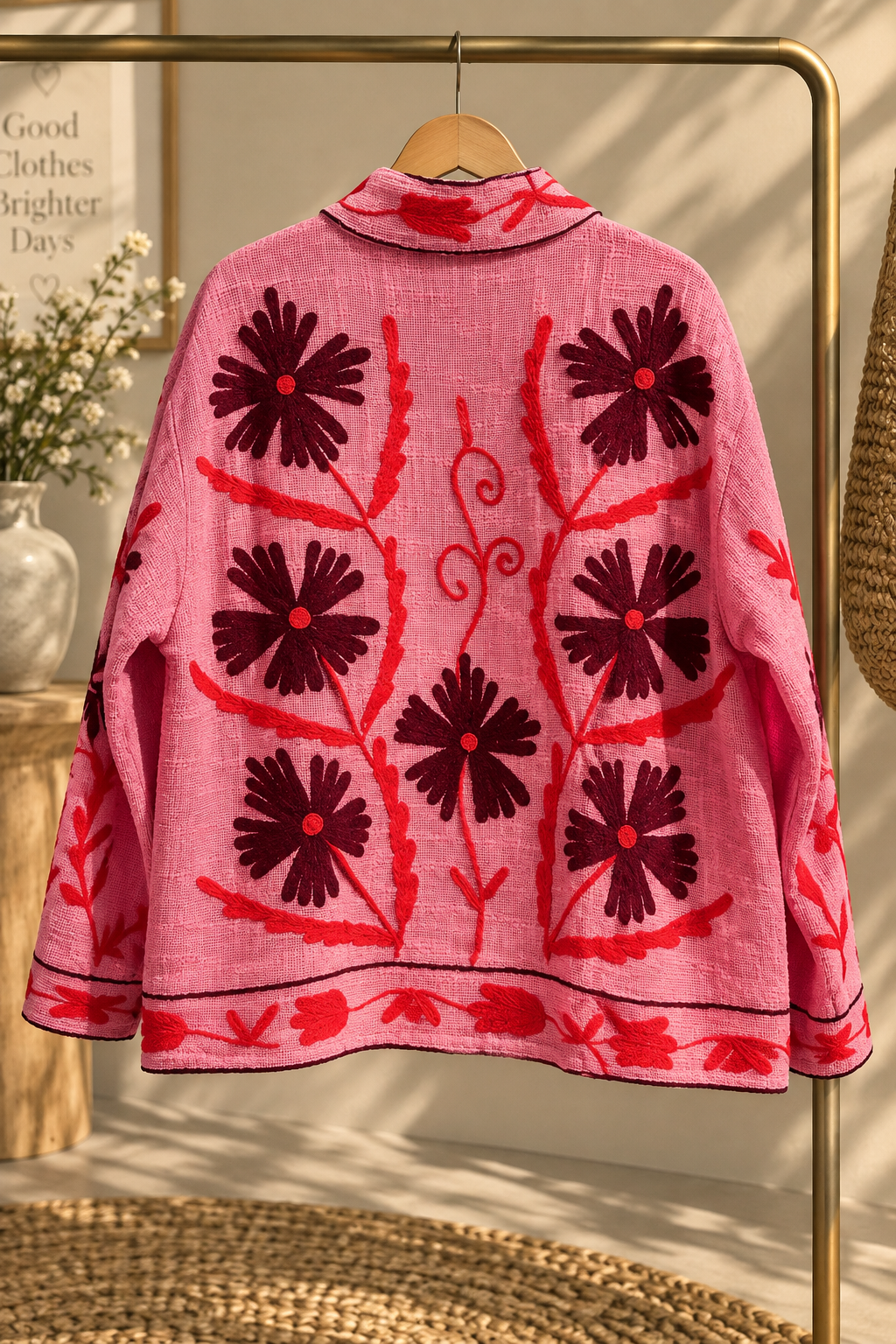 Handbroderad Jacka pink