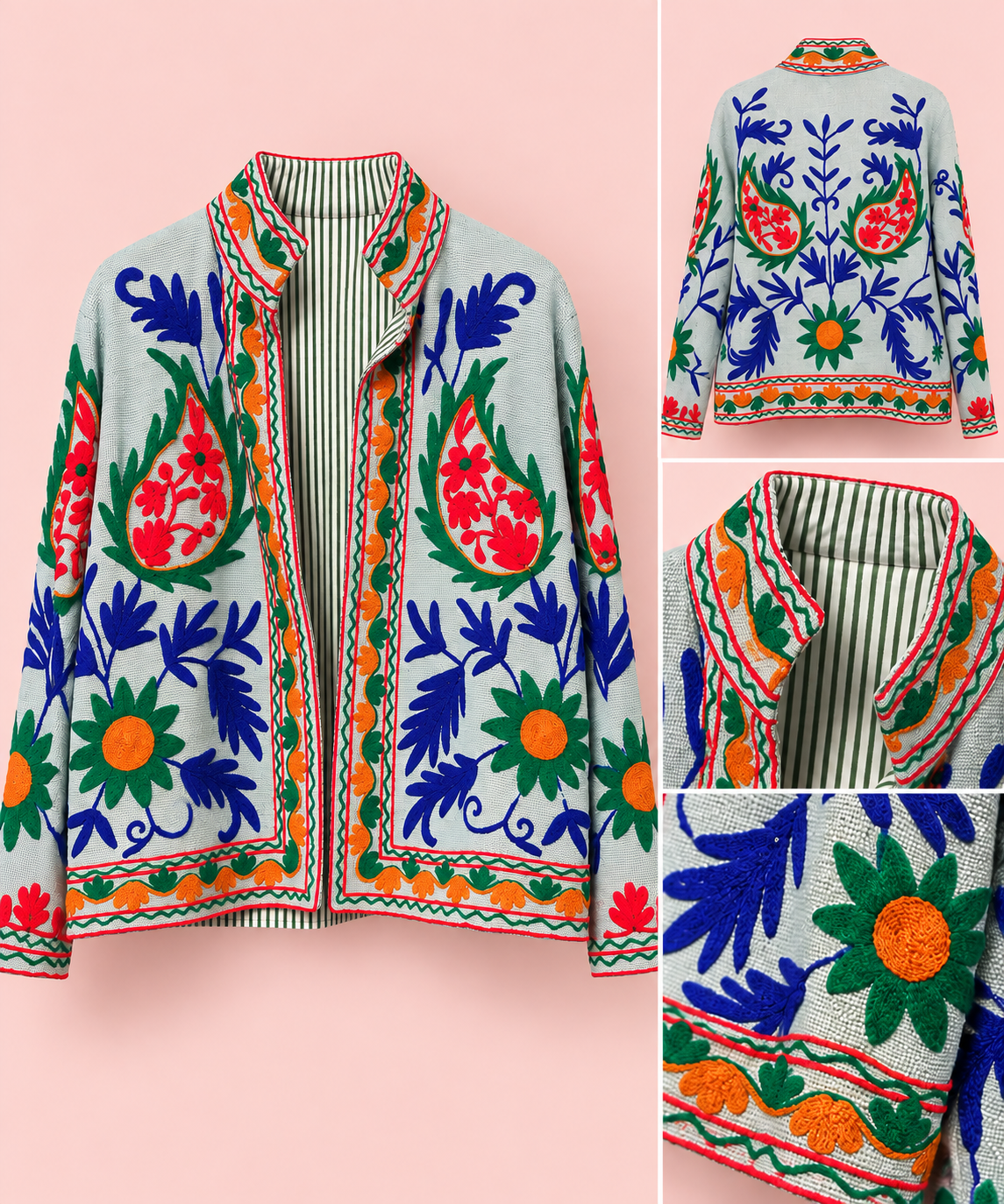 Handbroderad Jacka turkos