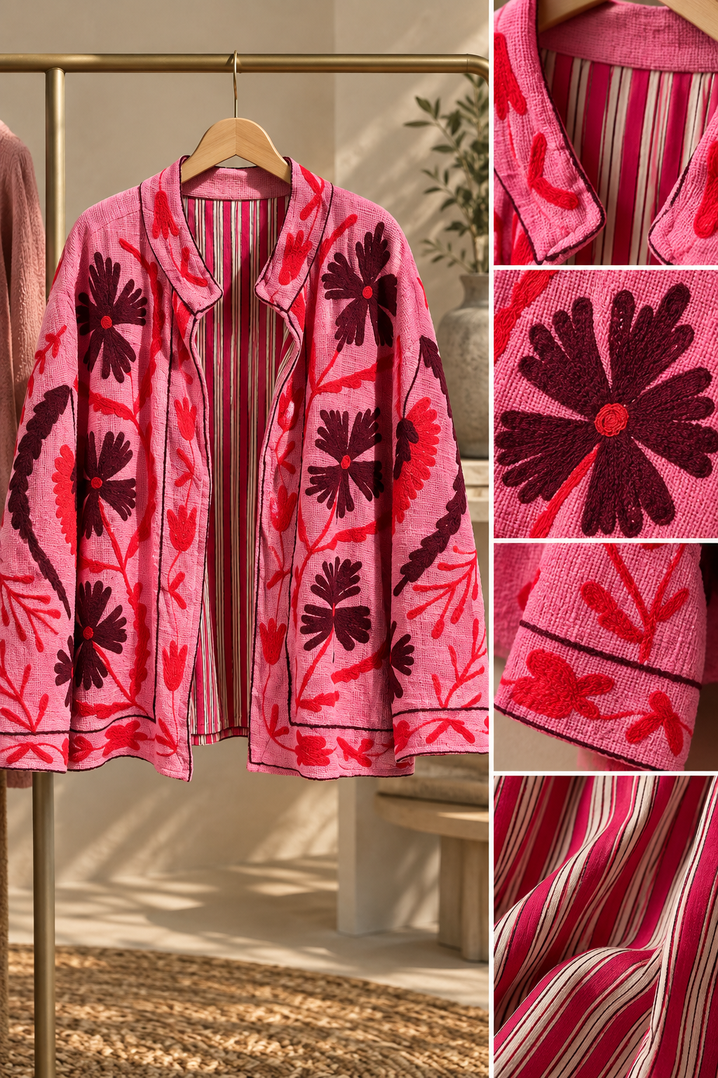 Handbroderad Jacka pink