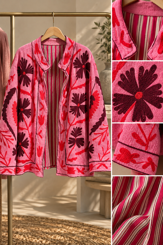 Handbroderad Jacka pink