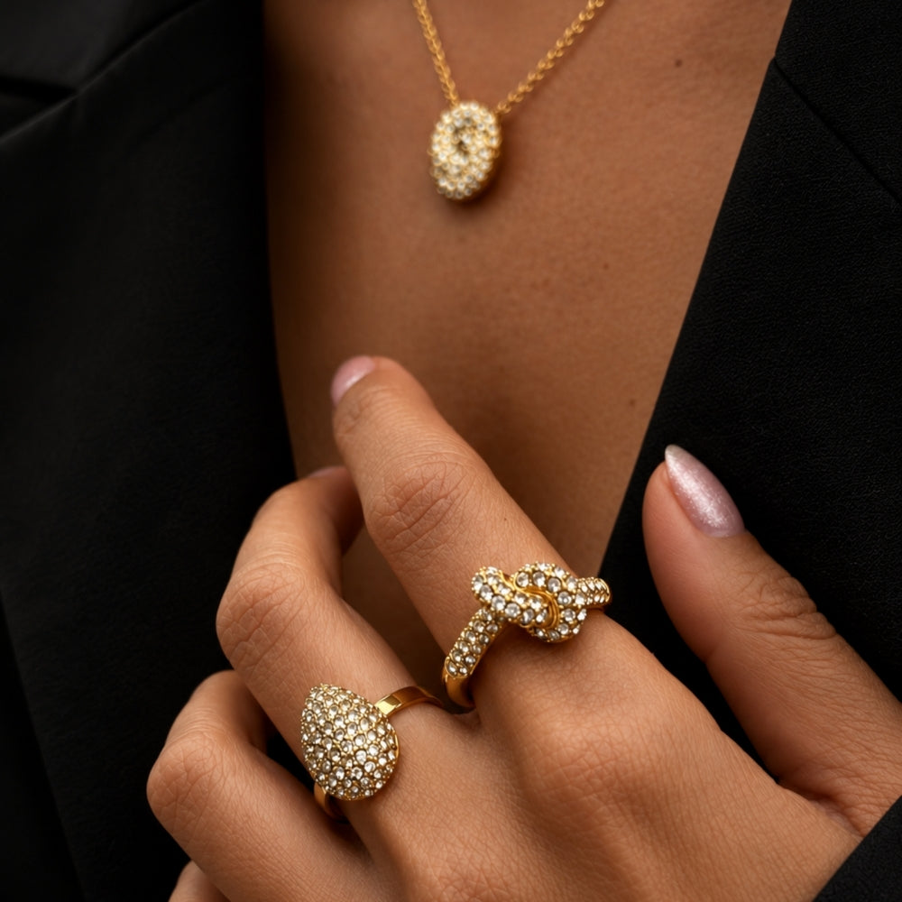 KNOT CRYSTAL RING CLEAR/GOLD