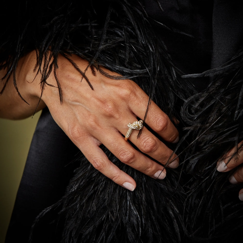 KNOT CRYSTAL RING CLEAR/GOLD